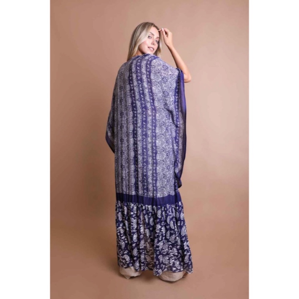 SOLD OUT Purple Paisley Tapestry Free Flow Kimono Open Duster Coverup Wrap Top - Picture 5 of 5